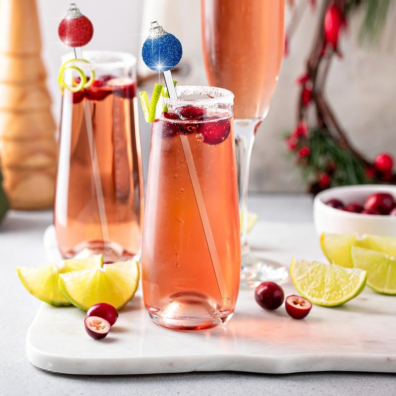 Iceyyyy 36 Pcs Christmas Glitter Ball Drink Stirrers-Reusable Round Top Christmas Stir Sticks-Colorful Swizzle Sticks for Home Holiday Cocktails Party Coffee Bar Juices Shop - Image 5